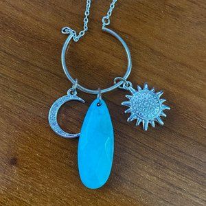 Silver celestial and turquoise necklace